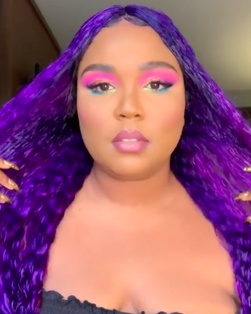 Lizzo rocks purple hair and looks excellent, as always