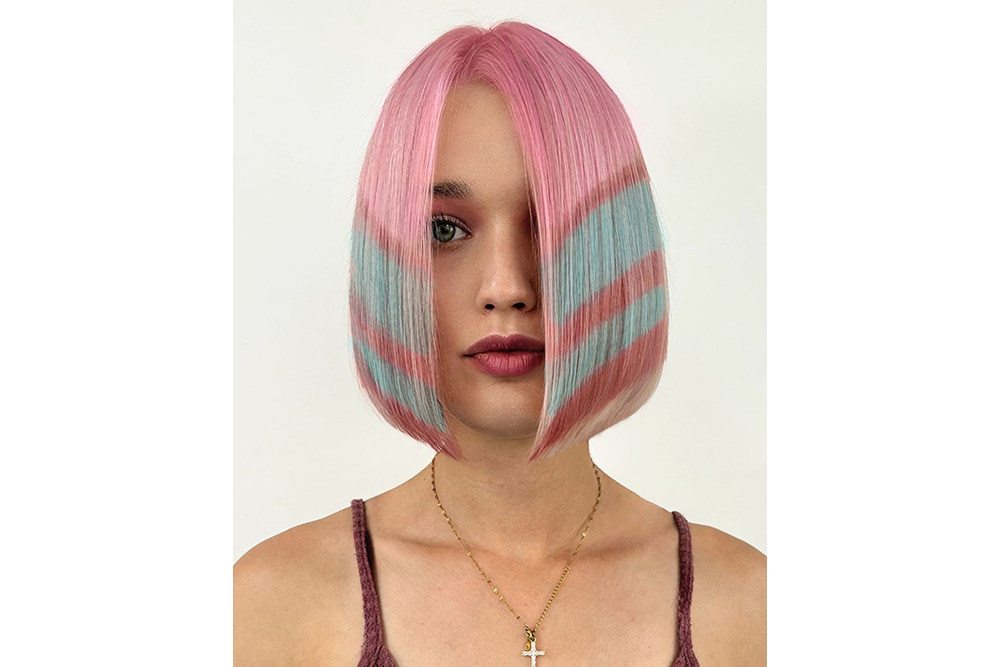 Paso a paso: coloración creativa bob con franjas rosa y verde turquesa pastel