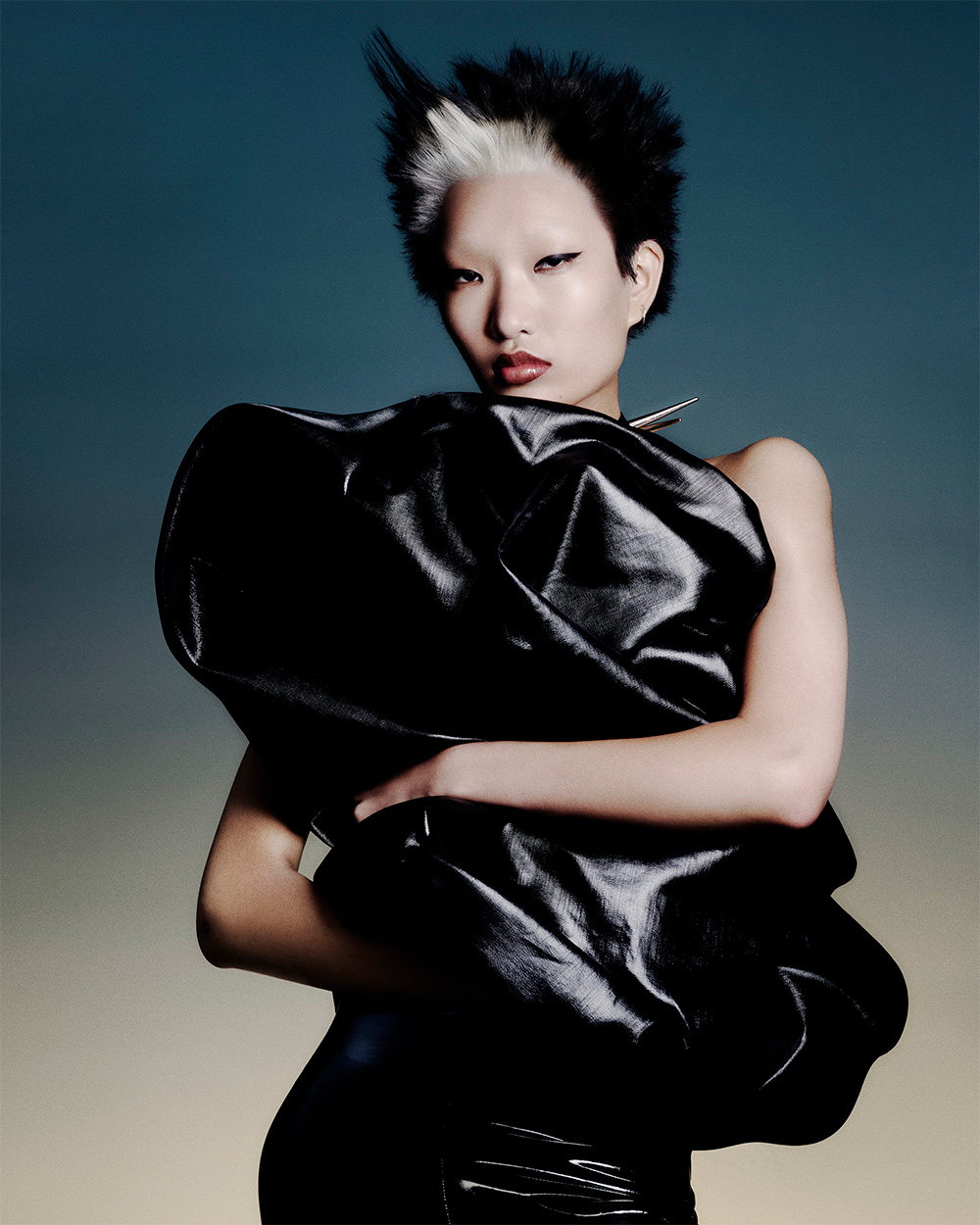 Danilo Giangreco - BHA London Hairdresser of the Year 2025 -  Short, Black Spiky Updo with a Platinum Blonde Streak