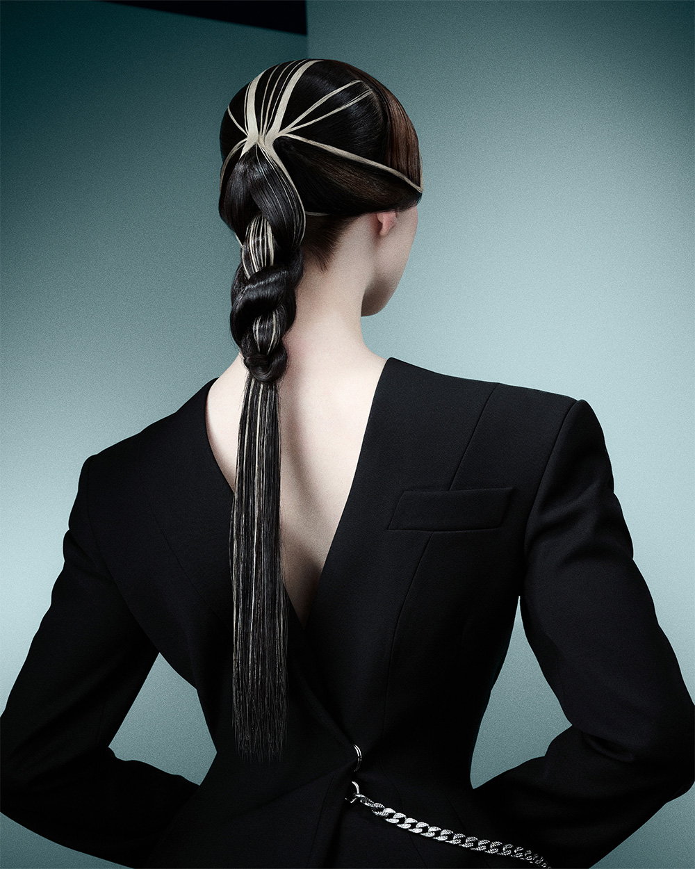 Elle Page - BHA London Hairdresser of the Year 2025 - Dark Brown Woven Braid With Platinum Streaks
