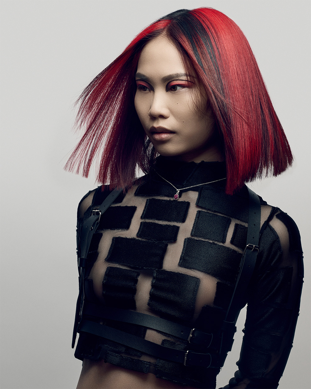 Gee-Kent Ho - BHA North Eastern Hairdresser of the Year 2025 - Red Bob with Black Colour Block