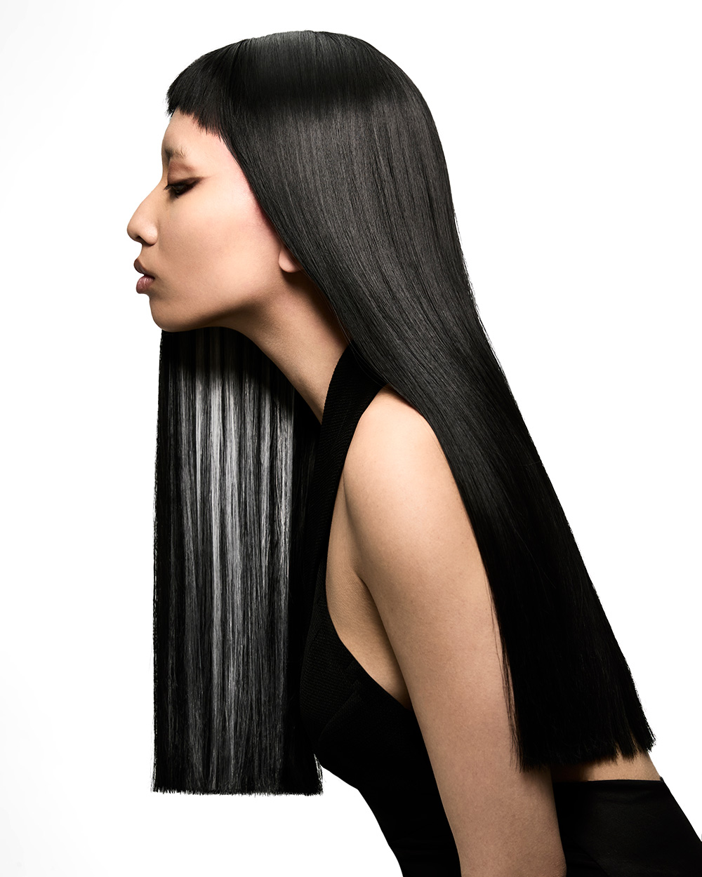 Simon Houston - BHA Northern Ireland Hairdresser of the Year 2025 - Long Sleek Brunette Blunt Cut with Peekaboo White 