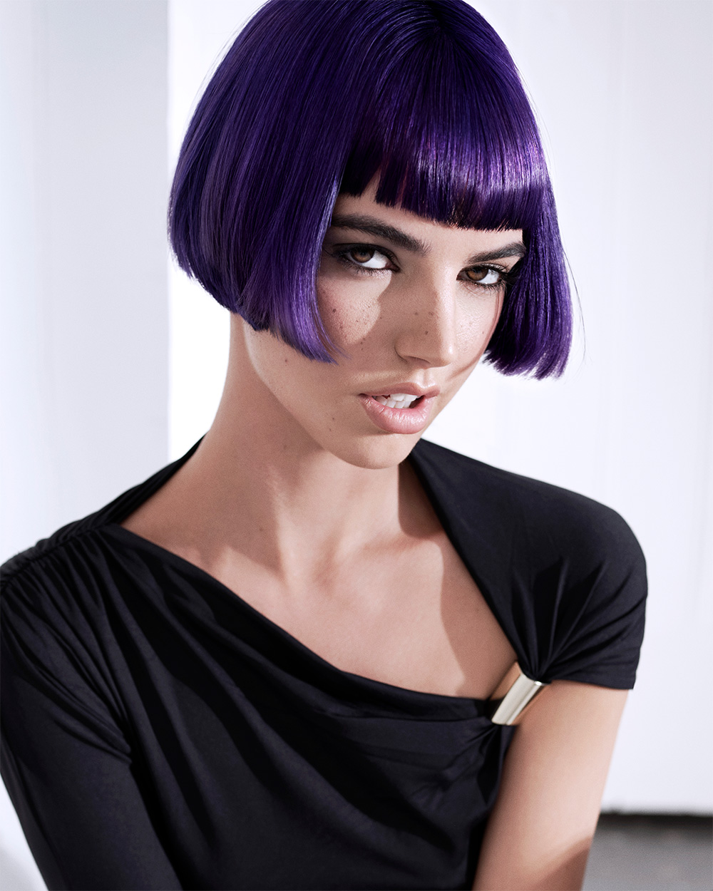 James Earnshaw - BHA North Western Hairdresser of the Year 2025 - Straight Vibrant, Uniform Purple Bob with a Blunt Fringe
