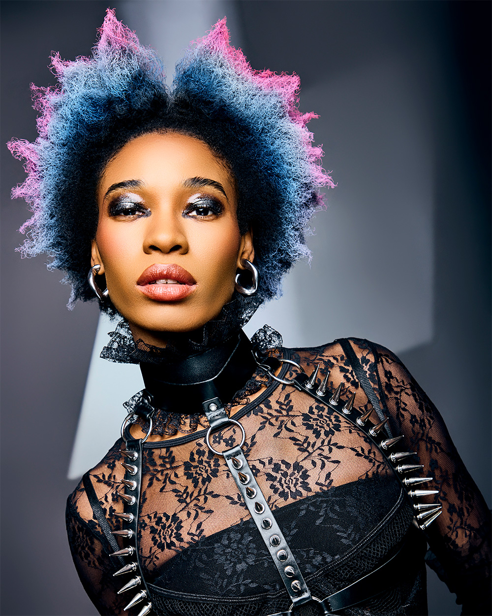 Fergal Doyle and Brandon Messinger - BHA Wales and South West Hairdresser of the Year 2025 - Afro with Blue and Pink ends in a Dramatic Avant Garde Style