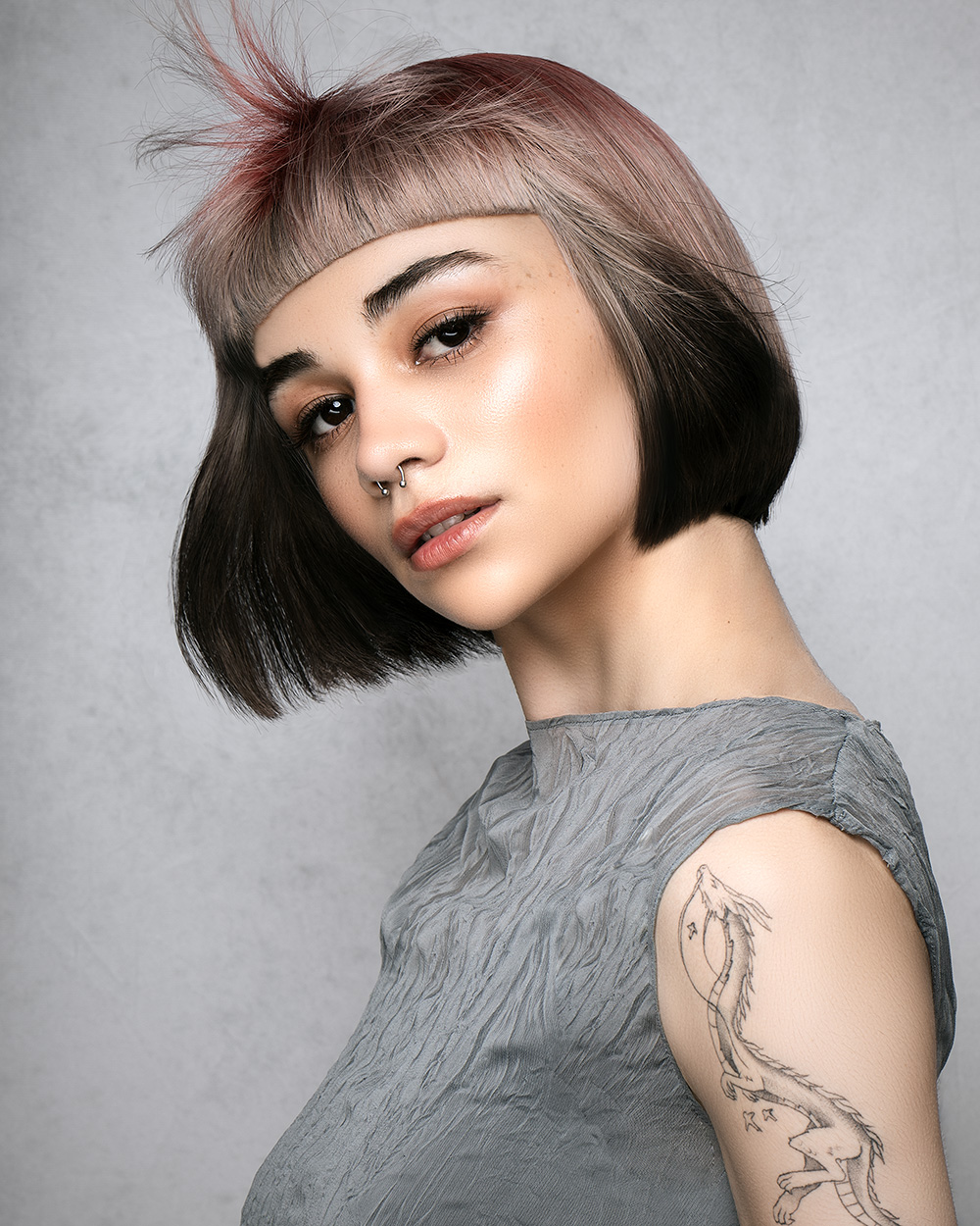 Josh and Sophie Goldsworthy - BHA Wales and South West Hairdresser of the Year 2025 - Dark Bob That Fades to a Pinkish Hue 