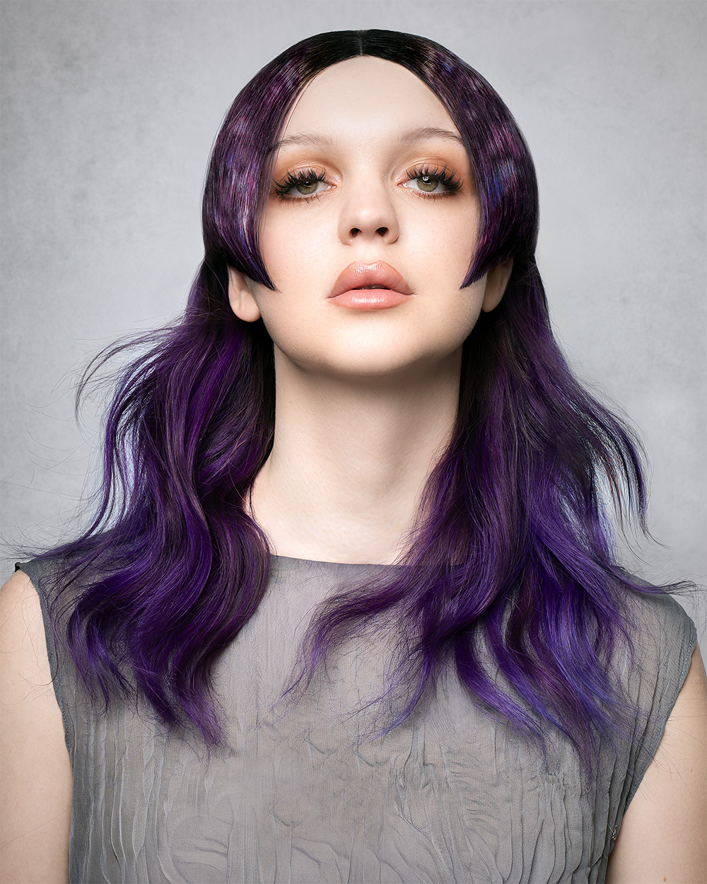 Josh and Sophie Goldsworthy - BHA Wales and South West Hairdresser of the Year 2025 - Vibrant purple Jellyfish Cut with a short, blunt fringe 