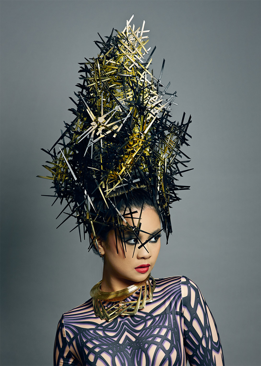 William & Bianca Gray BHA Avant Garde Hairdresser of the Year 2025 - Gold Updo Avant Garde Head Piece