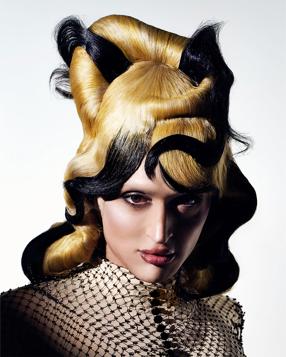 Jean Sylvestre Finold BHA Avant Garde Hairdresser of the Year 2025 - Blonde and Black Bouffant Pin Up Wig