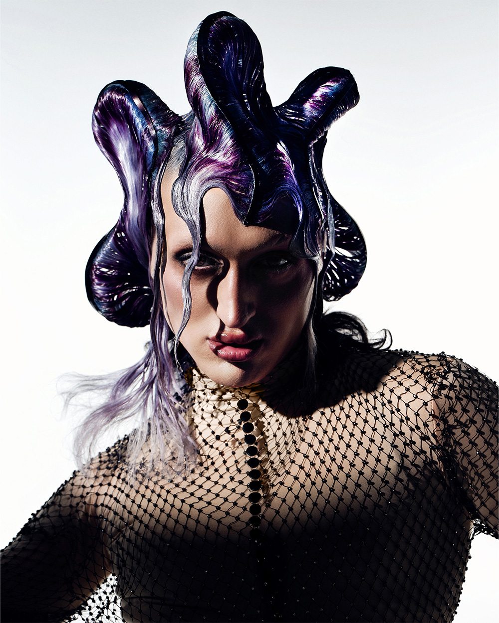 Jean Sylvestre Finold BHA Avant Garde Hairdresser of the Year 2025 - Purple and Blue Toned Sculpted Wig