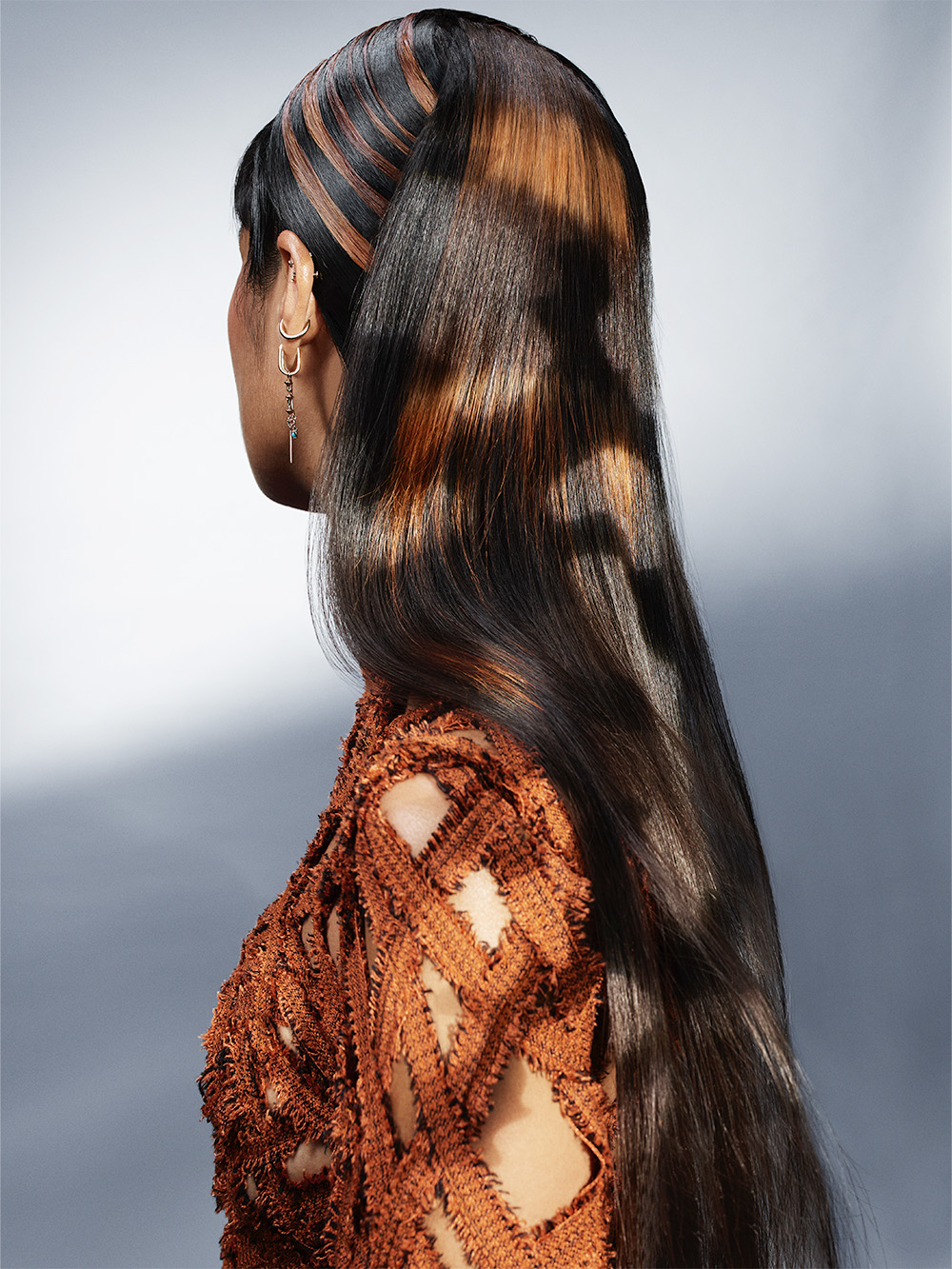 Jordanna Cobella - British Hairdresser of The Year 2025 Nominee Collection - Brunette and Copper Colour Blocking with Avant Garde Hair Band