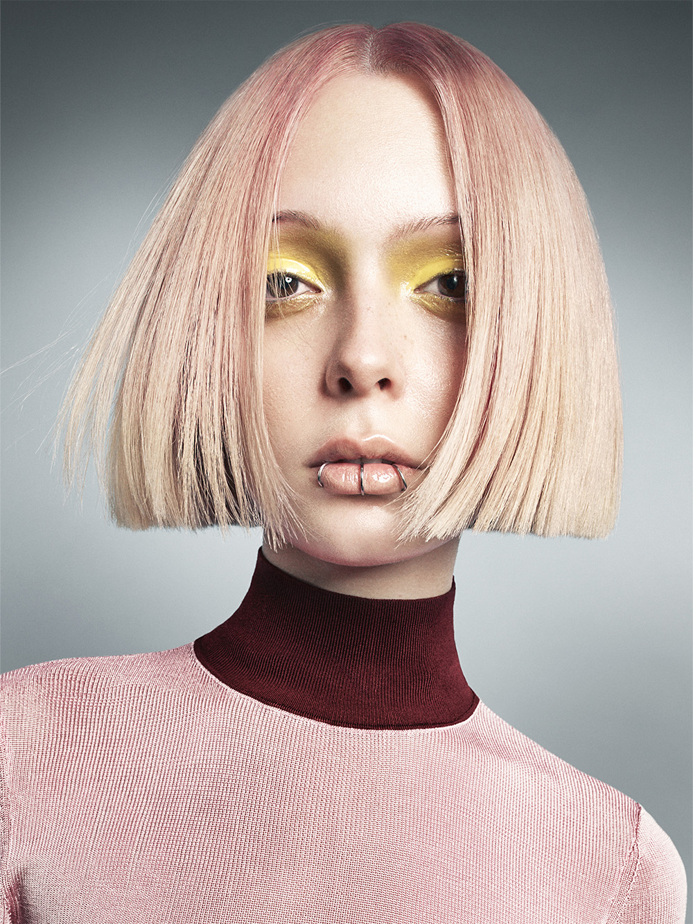 Cos Sakkas - BHA British Hairdresser of the Year 2025 - Short, Sleek, Platinum Blonde Bob with a Pink Tint