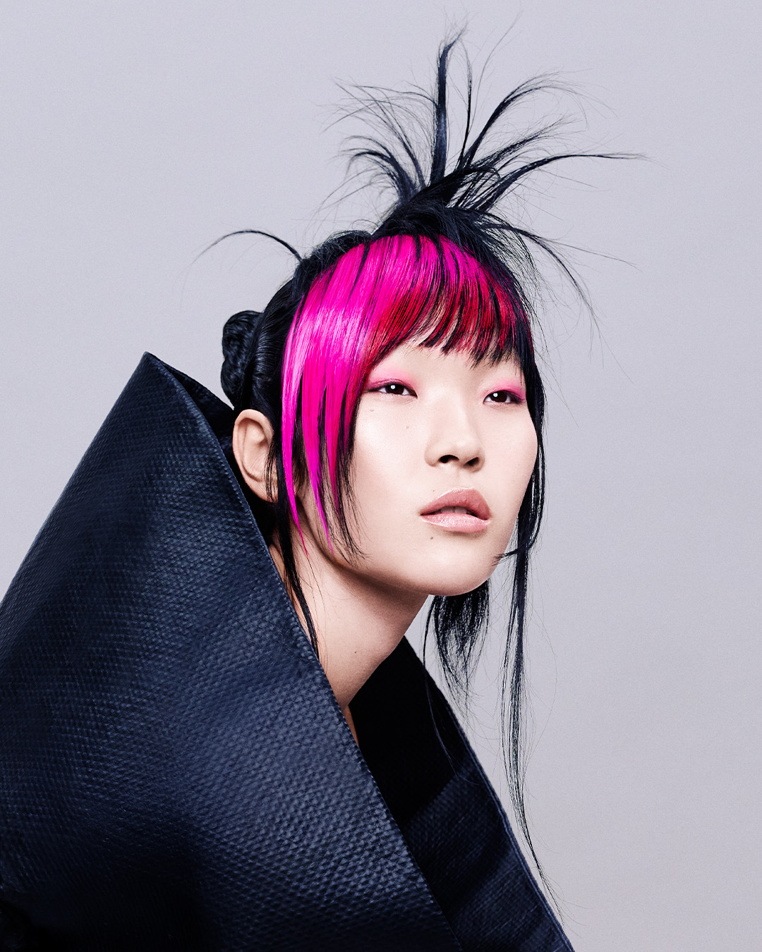 Updo with Vivid Pink Fringe - SHY+FLO Creative Team - Vertigo Collection