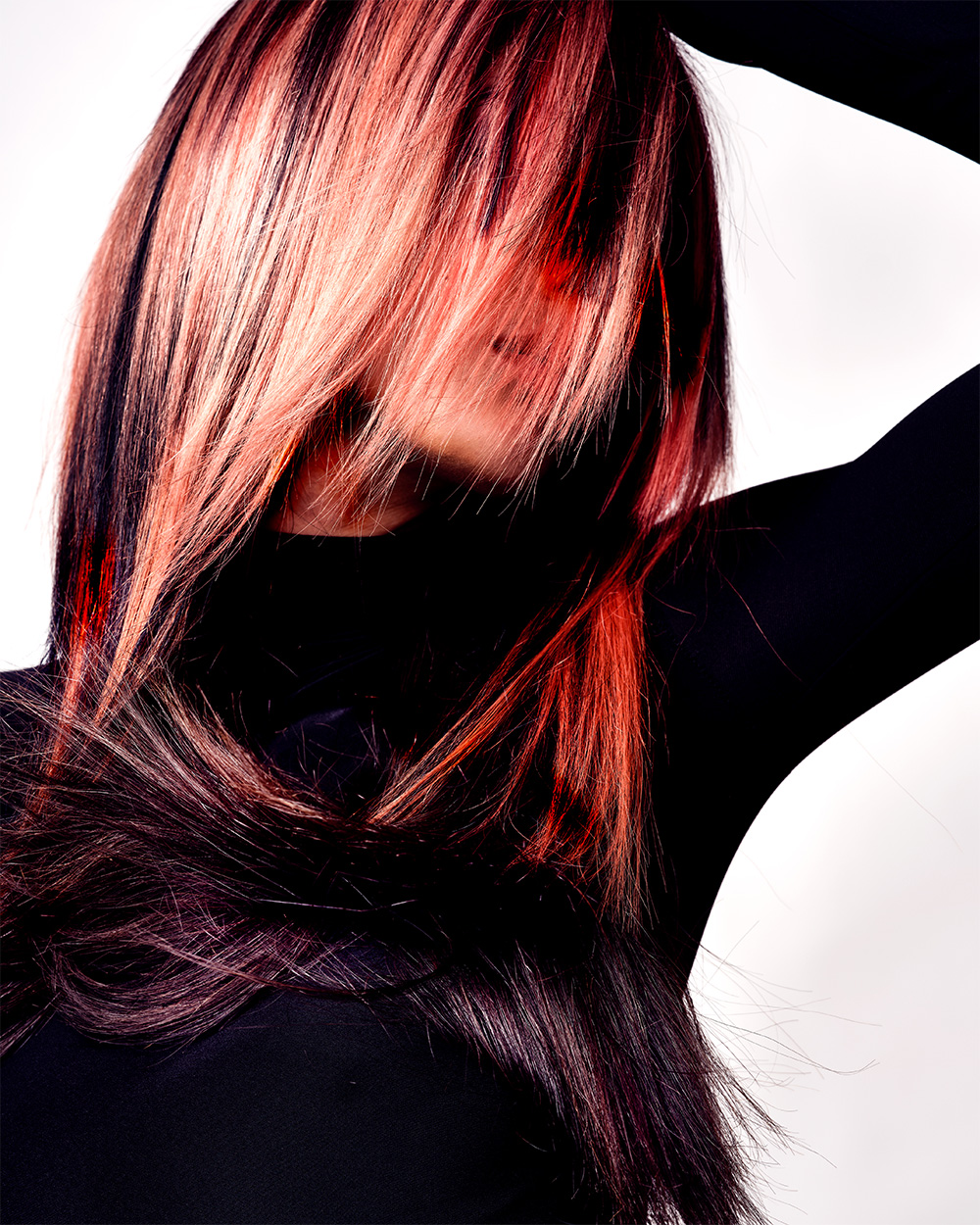 Long Black Layered Hair with Vibrant Red Highlights – Christian Wiles – BHA Eastern Hairdresser of the Year 2026 Finalist Collection