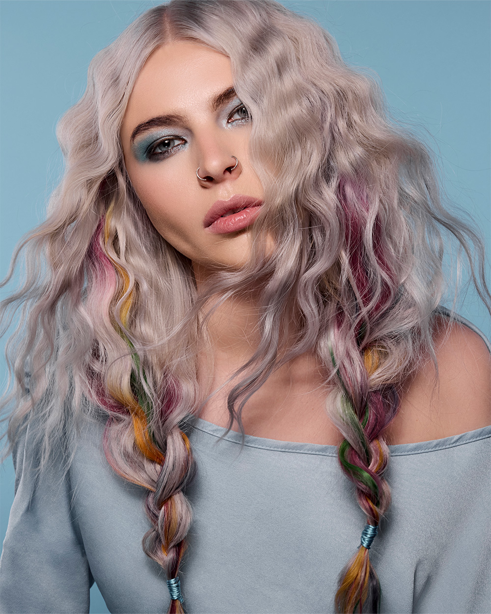 Silver Blonde Wavy Hair with Colourful Braids – Heather Shaw & Paul Corbett – BHA Midlands Hairdresser of the Year 2026 Finalist Collection