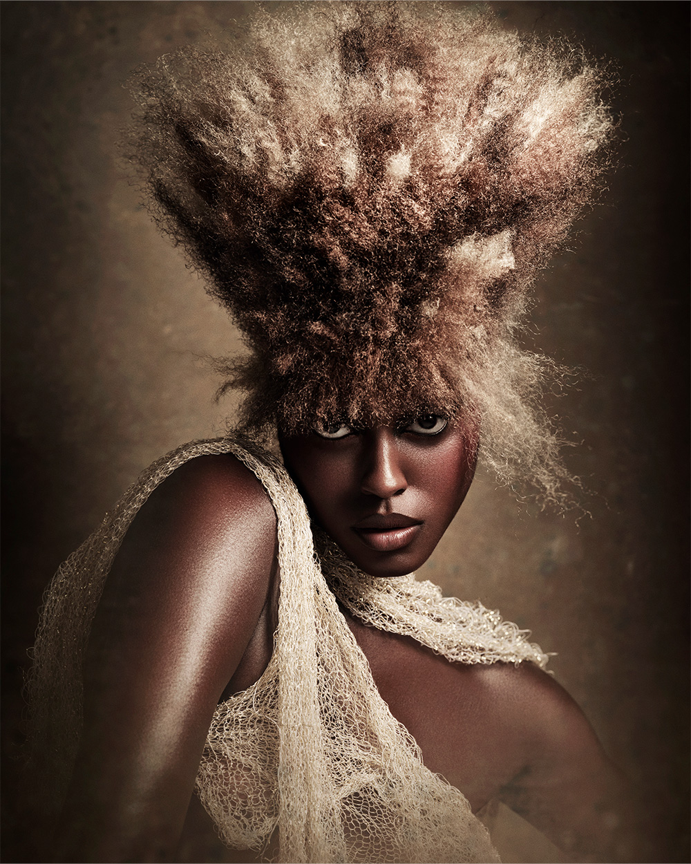 Voluminous Brunette Afro with Blonde Colour Blocks – David Corbett – BHA Scotland Hairdresser of the Year 2026 Finalist Collection