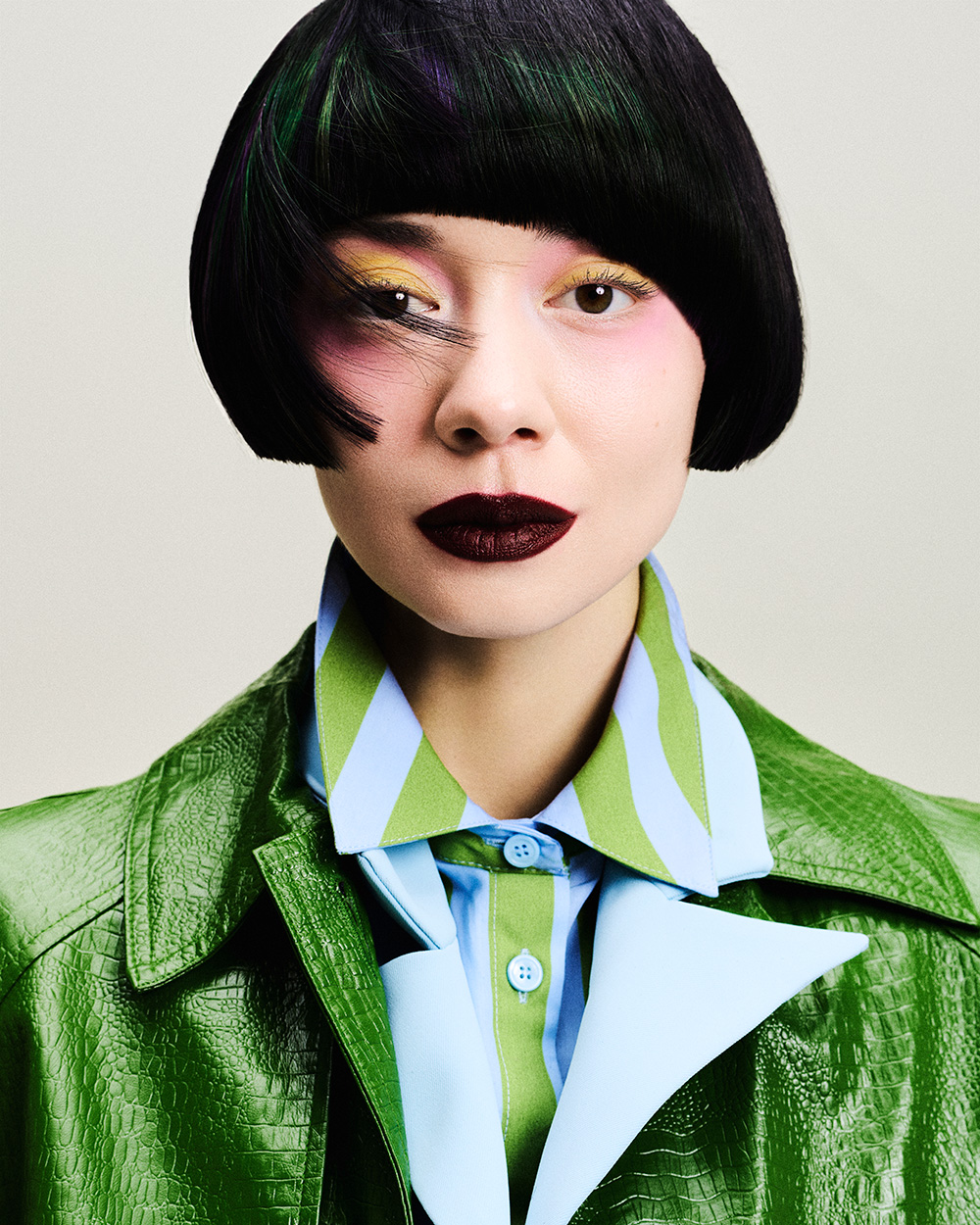 Black Rounded Bob with Green Highlights – Paul Ralph & Hiro Kudo – BHA Scotland Hairdresser of the Year 2026 Finalist Collection