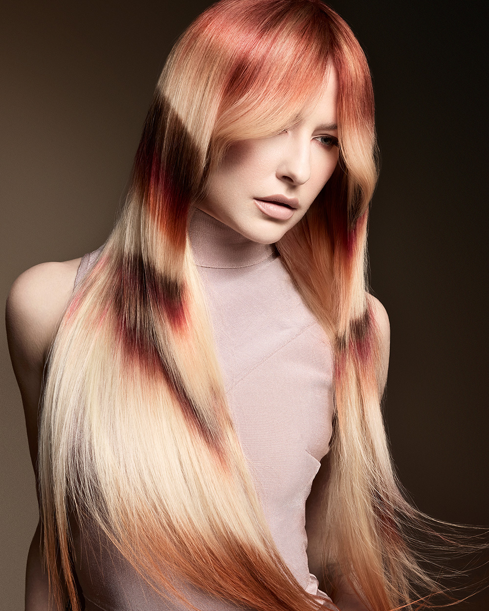 Long Blonde Hair with Copper and Burgundy Colour Blocking – Charlie Taylor – BHA Scotland Hairdresser of the Year 2026 Finalist Collection